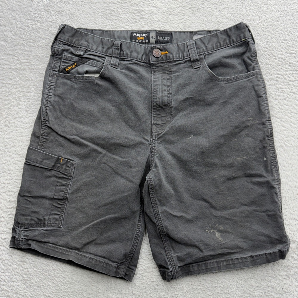 Ariat Rebar M4 Relaxed Mens Grey Canvas Work Utility Cargo Shorts Size 34